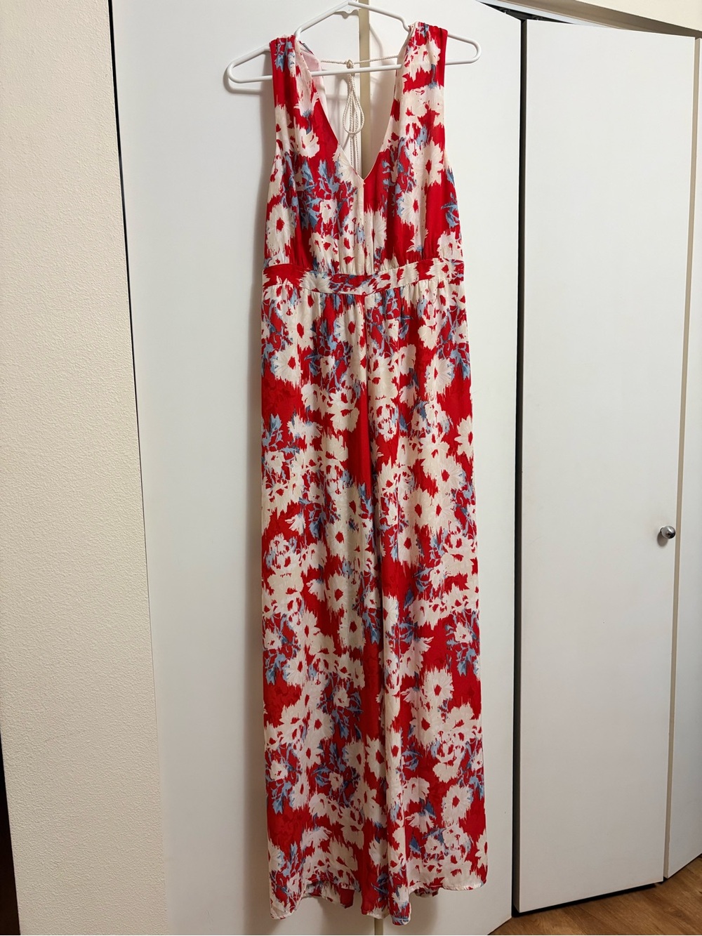 Paper Crown for Anthropologie Costa Mesa Red Floral Wide Leg Jumpsuit Size M